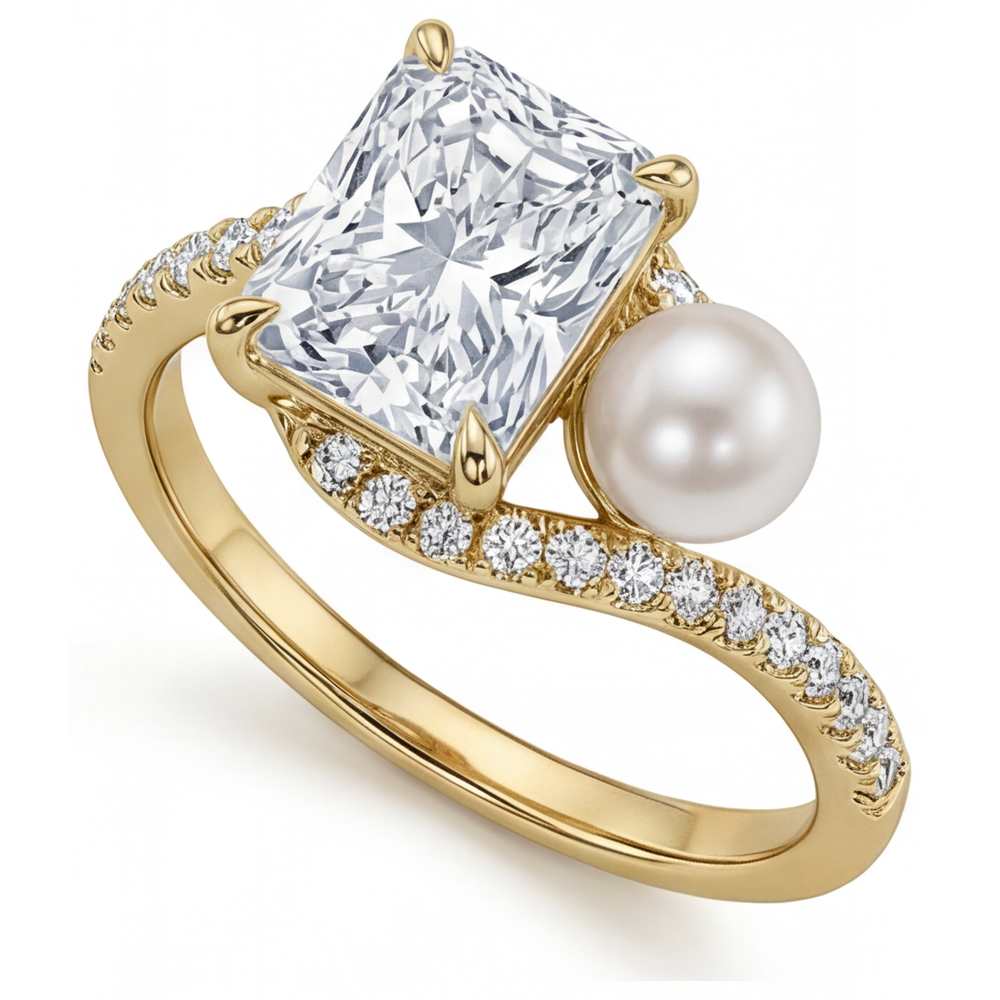 Radiant Pearl ring in 14K Yellow Gold – front view