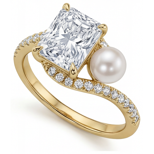 Radiant Pearl ring in 14K Yellow Gold – front view