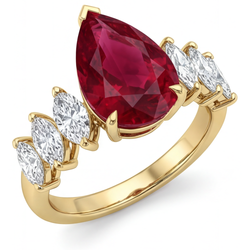14K Yellow Gold VVS Clarity Pigeon Blood Ruby 3-Stone Ring 4 ct