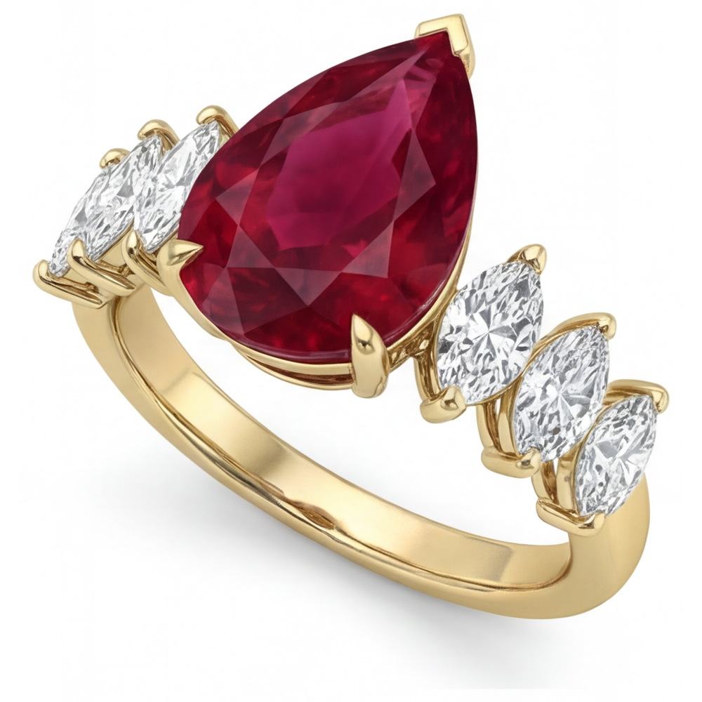 Luxury Pigeon Blood Ruby 3-Stone Ring 4 ct – side view