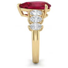 Pear Shape Pigeon Blood Ruby ring in 14K Yellow Gold – profile view