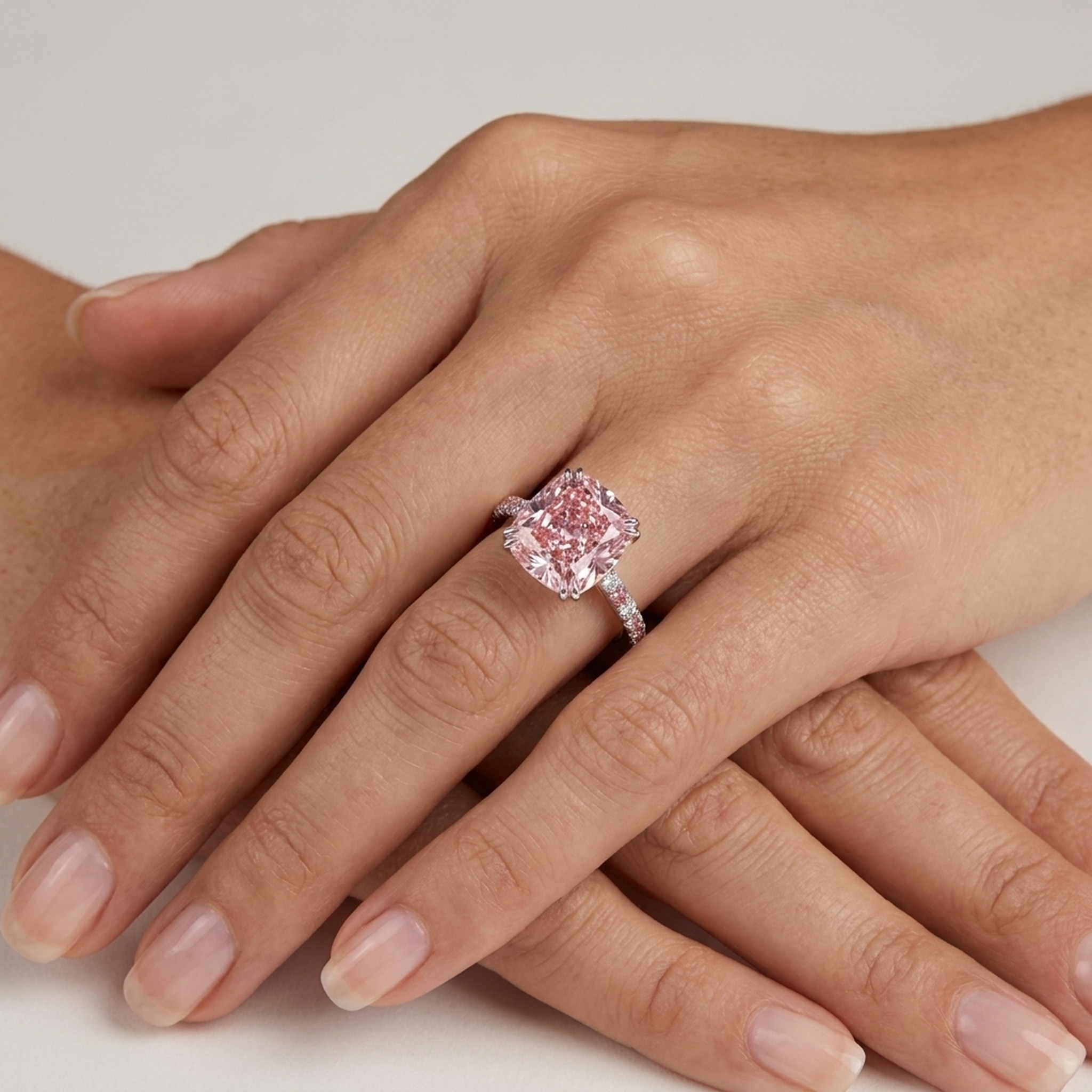 Pink Diamond Anniversary Ring 4.4 Carat Cushion