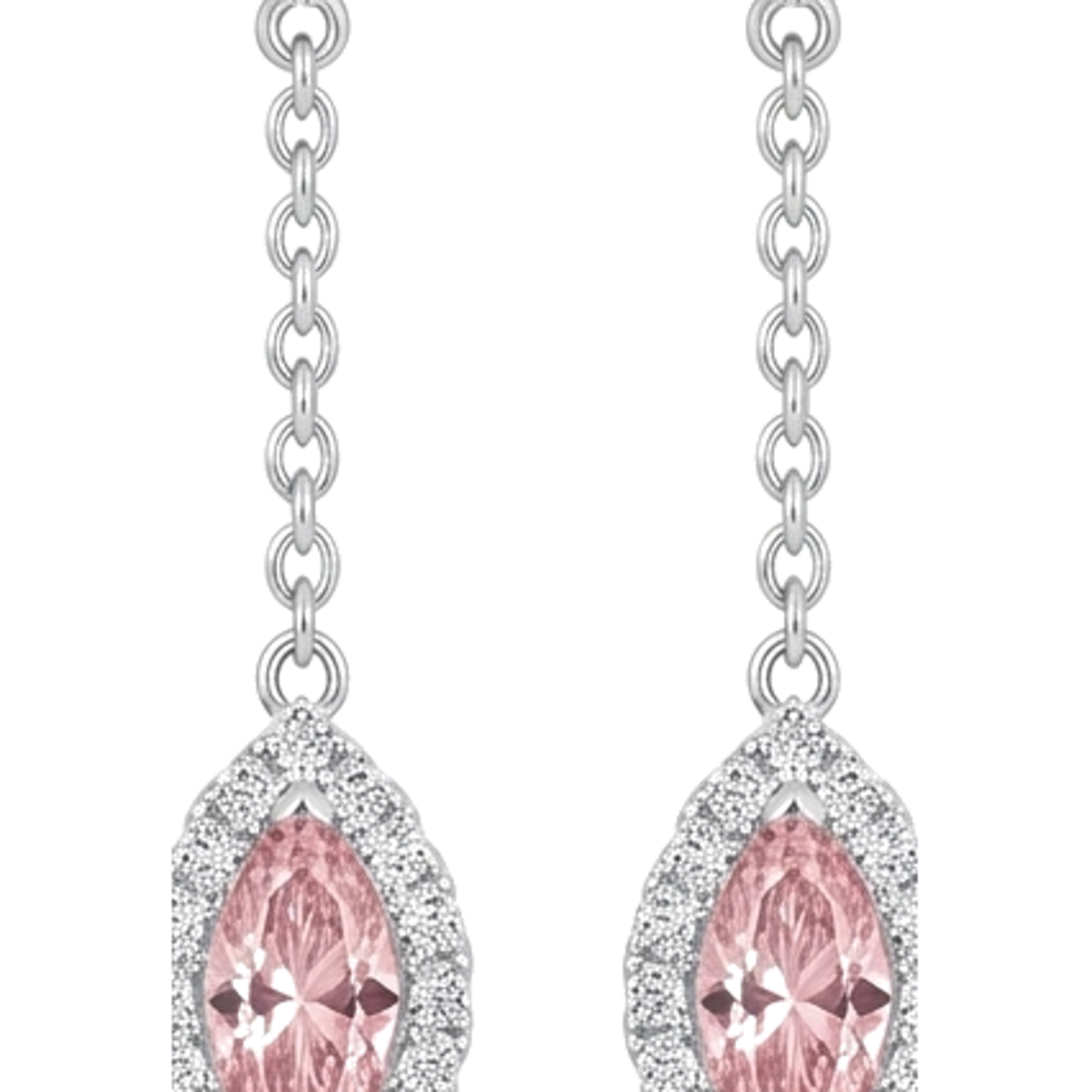 Pink Diamond Drop Earrings 2.5 Carat Lab Grown Marquise Halo Long Dangle 14K White Gold
