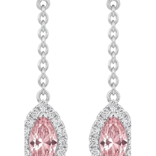 Pink Diamond Drop Earrings 2.5 Carat Lab Grown Marquise Halo Long Dangle 14K White Gold