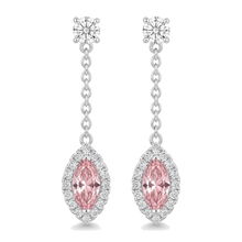 Pink Diamond Drop Earrings 2.5 Carat Lab Grown Marquise Halo Long Dangle 14K White Gold