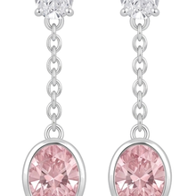 Pink Diamond Drop Earrings 2.5 Carat Lab Grown Oval Bezel Long Dangle 14K White Gold