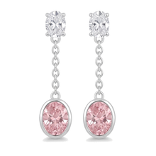 Pink Diamond Drop Earrings 2.5 Carat Lab Grown Oval Bezel Long Dangle 14K White Gold