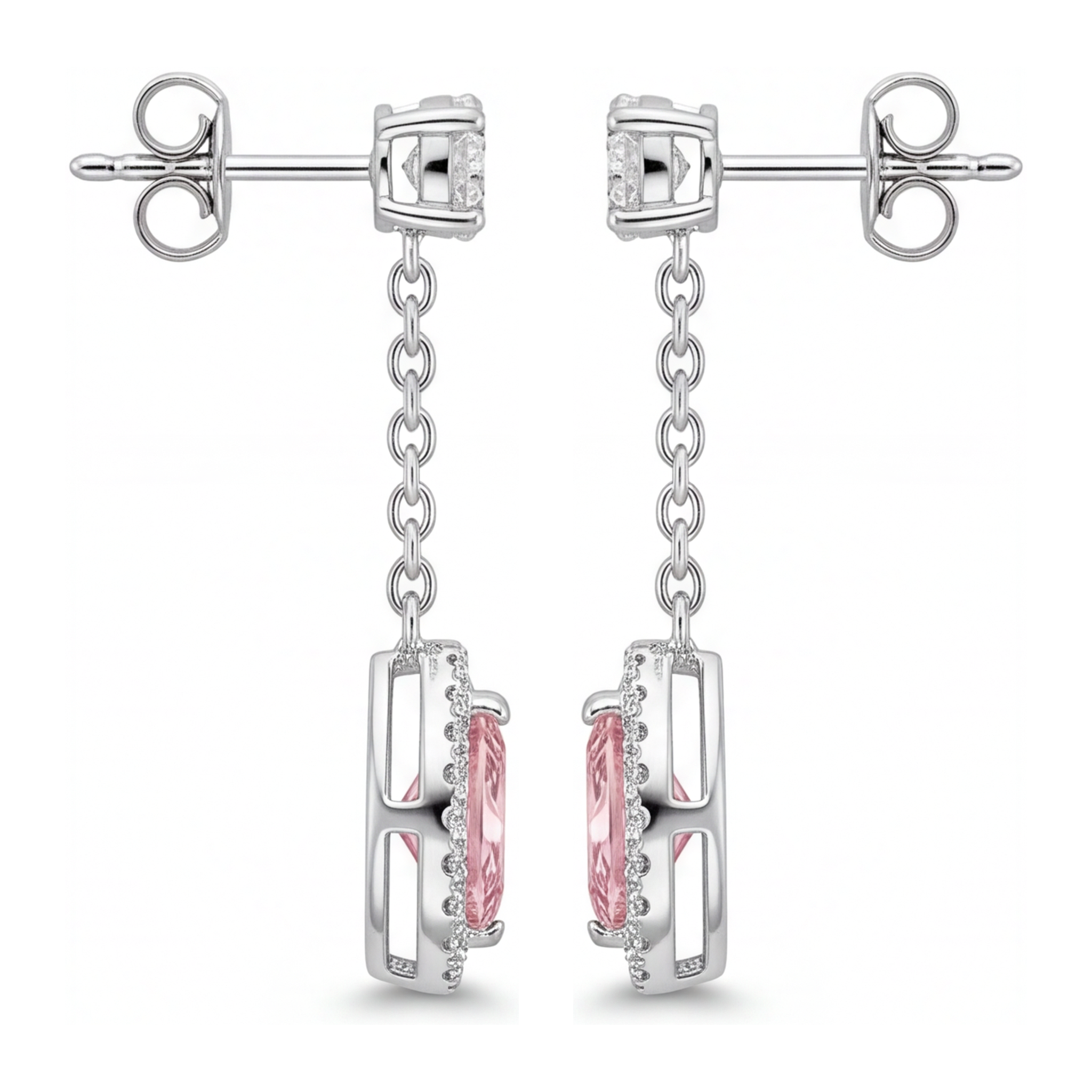 Pink Diamond Drop Earrings 2.5 Carat Lab Grown Marquise Halo Long Dangle 14K White Gold