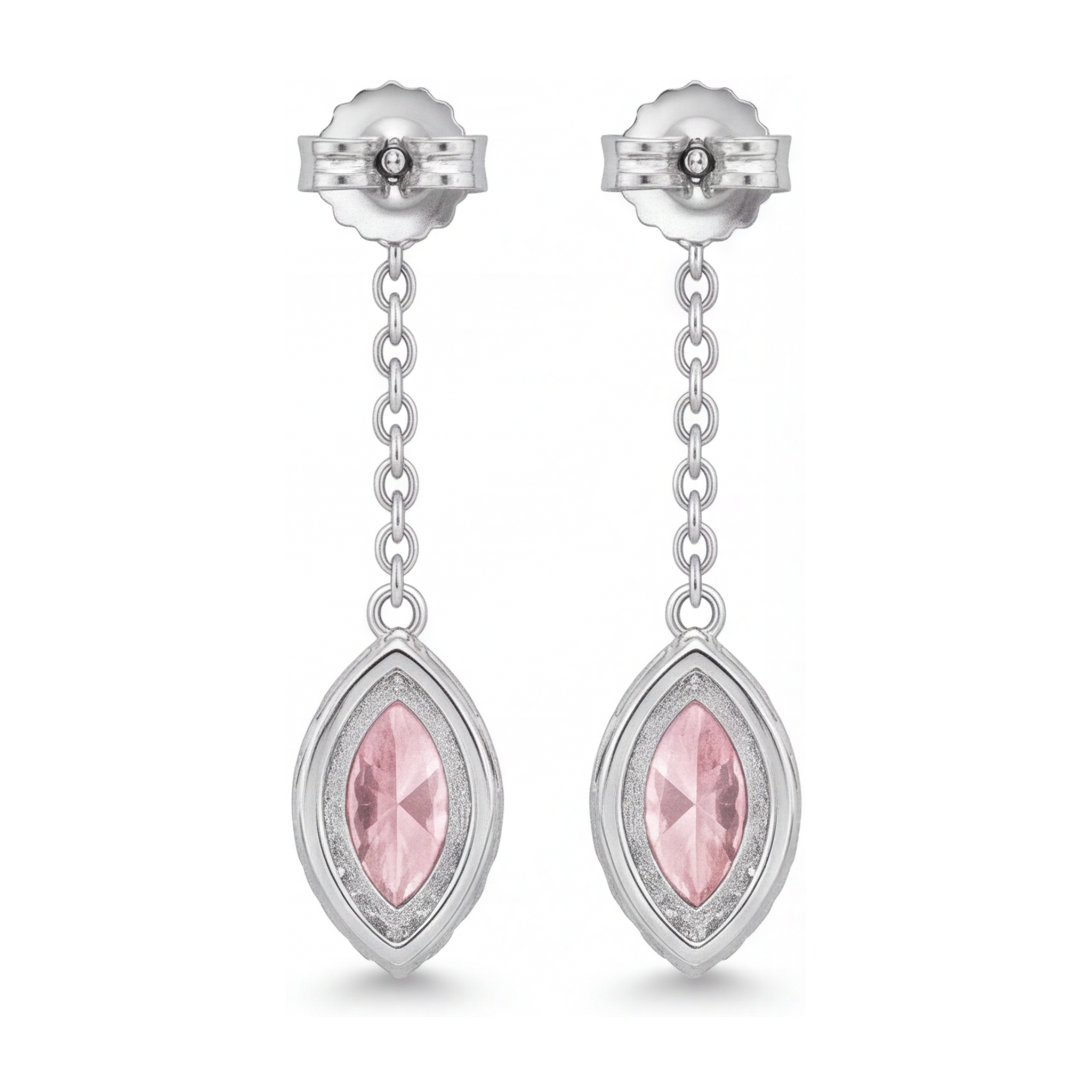 Pink Diamond Drop Earrings 2.5 Carat Lab Grown Marquise Halo Long Dangle 14K White Gold