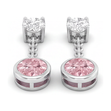Pink Diamond Drop Earrings 2.5 Carat Lab Grown Oval Bezel Long Dangle 14K White Gold