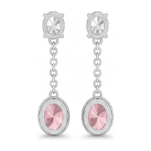 Pink Diamond Drop Earrings 2.5 Carat Lab Grown Oval Bezel Long Dangle 14K White Gold