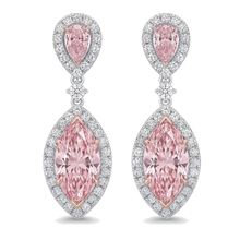 Pink Diamond Drop Earrings 3.5 Carat Lab Grown Marquise Halo 14K White Gold