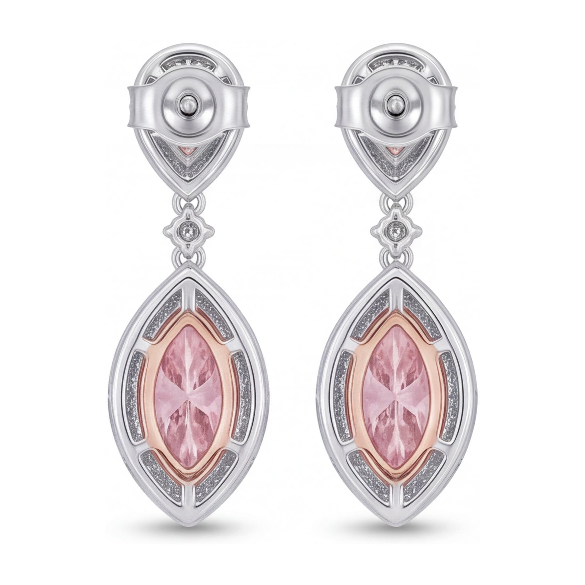 Pink Diamond Drop Earrings 3.5 Carat Lab Grown Marquise Halo 14K White Gold