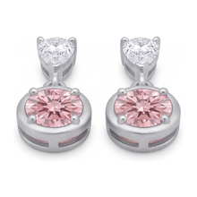 Pink Diamond Drop Earrings 3 Carat Lab Grown Round Bezel Pear Tops 14K White Gold