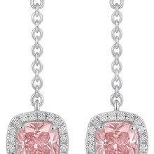 Pink Diamond Drop Earrings 3 Carat Lab Grown Cushion Halo Dangle 14K White Gold