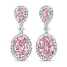 Pink Diamond Drop Earrings 4.5 Carat Lab Grown Oval Halo Pear Tops 14K White Gold