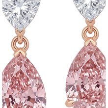 Pink Diamond Drop Earrings 4.5 Carat Lab Grown Pear Trilliant Tops 14K Rose White Gold Two Tone