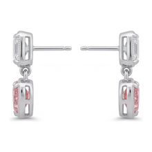 Pink Diamond Drop Earrings 4.5 Carat Lab Grown Heart Milgrain Asscher Tops 14K White Gold