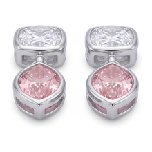 Pink Diamond Drop Earrings 4 Carat Lab Grown Marquise Bezel Cushion Tops 14K White Gold