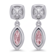 Pink Diamond Drop Earrings 4 Carat Lab Grown Marquise Bezel Cushion Tops 14K White Gold