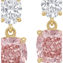 Pink Diamond Drop Earrings 4 Carat Lab Grown Cushion Oval Tops 14K Yellow Gold