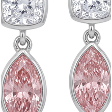 Pink Diamond Drop Earrings 4 Carat Lab Grown Marquise Bezel Cushion Tops 14K White Gold