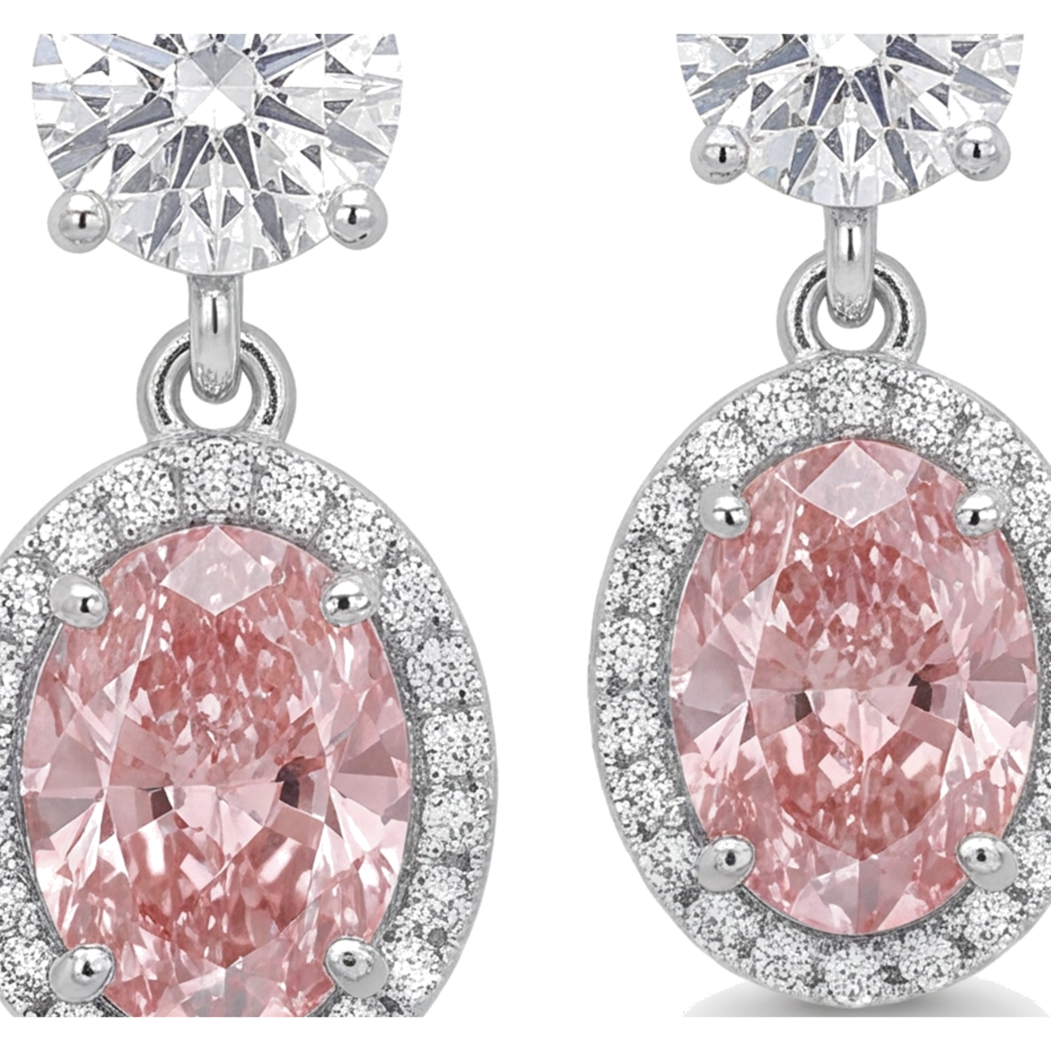 Pink Diamond Drop Earrings 4 Carat Lab Grown Oval Halo 14K White Gold