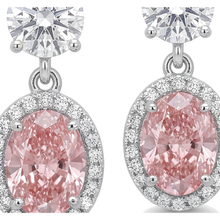 Pink Diamond Drop Earrings 4 Carat Lab Grown Oval Halo 14K White Gold