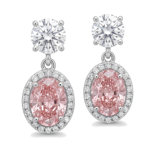 Pink Diamond Drop Earrings 4 Carat Lab Grown Oval Halo 14K White Gold