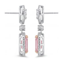 Pink Diamond Drop Earrings 5 Carat Lab Grown Emerald Cut Halo 14K White Gold