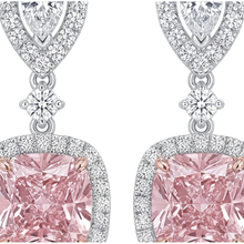 Pink Diamond Drop Earrings 5 Carat Lab Grown Cushion Halo Pear Tops 14K White Gold
