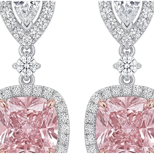 Pink Diamond Drop Earrings 5 Carat Lab Grown Cushion Halo Pear Tops 14K White Gold