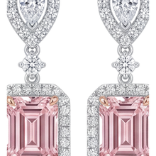 Pink Diamond Drop Earrings 5 Carat Lab Grown Emerald Cut Halo 14K White Gold