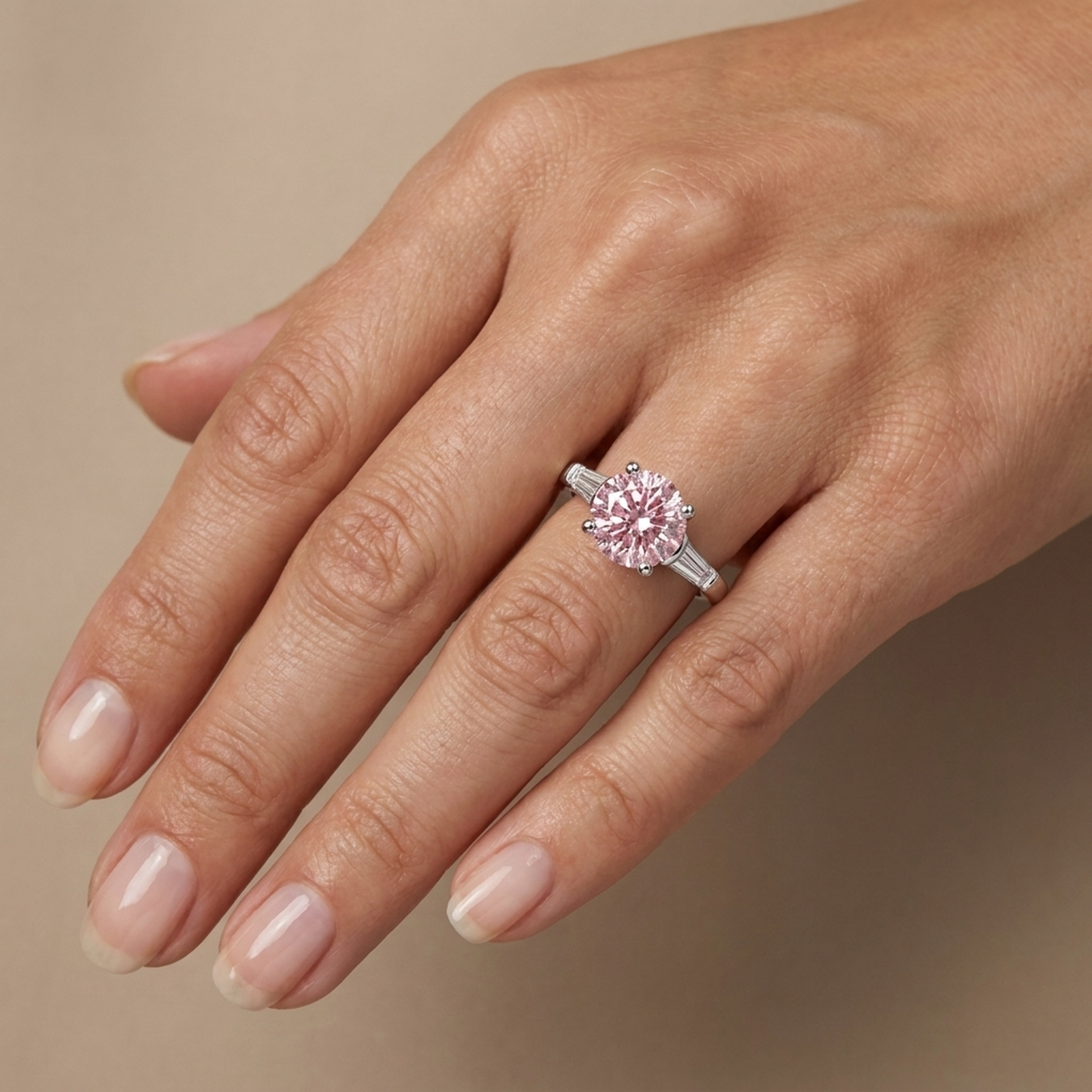 Pink Diamond Engagement Ring 3.1 Carat Round