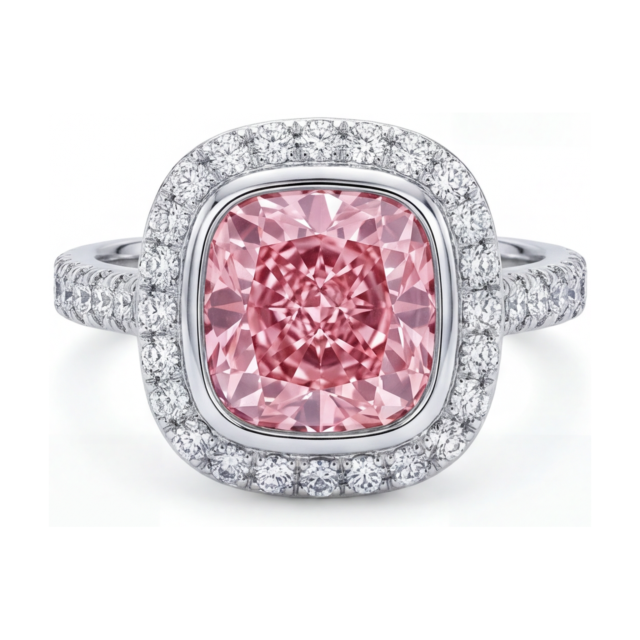 Pink Diamond Engagement Ring 3.35 Carat Cushion