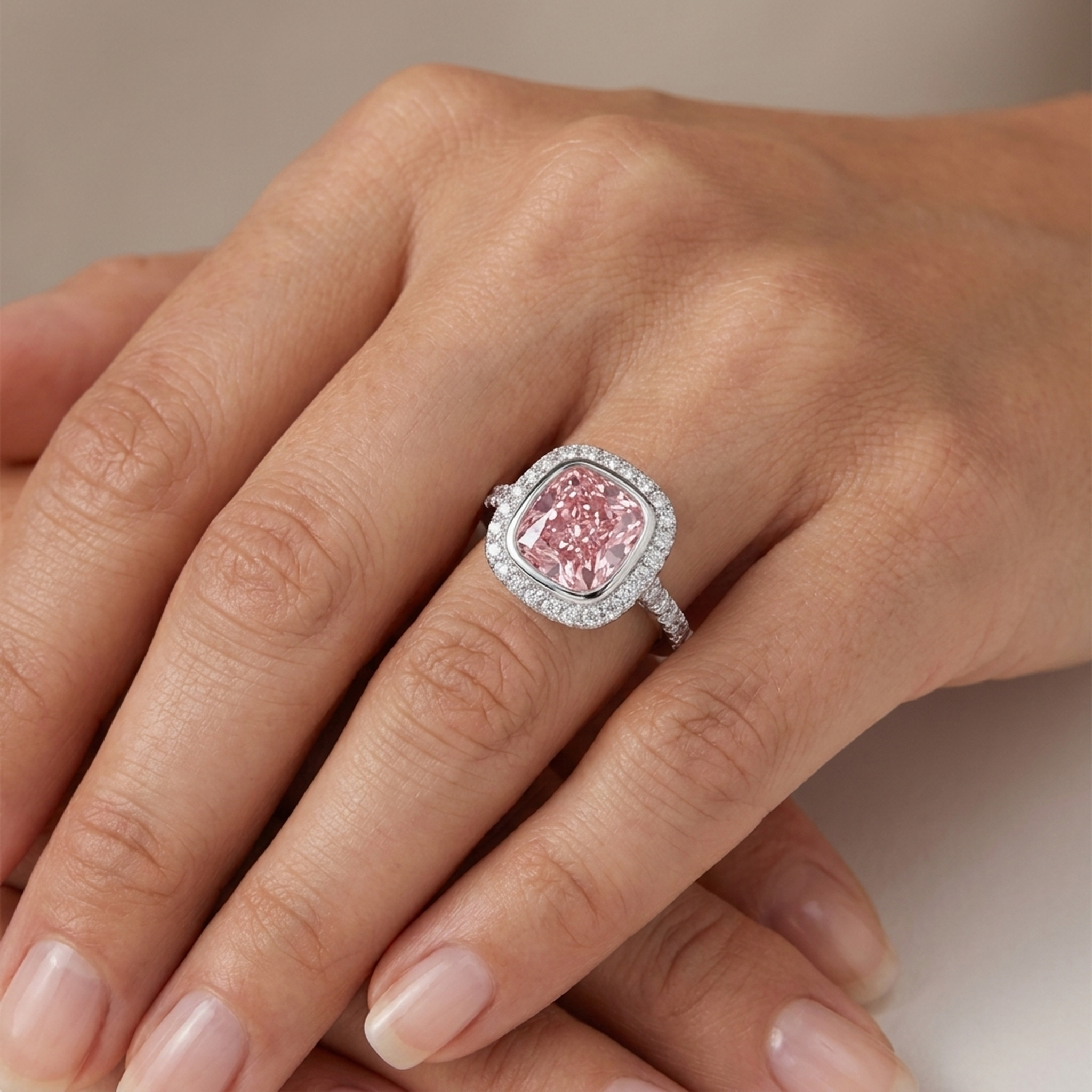 Pink Diamond Engagement Ring 3.35 Carat Cushion