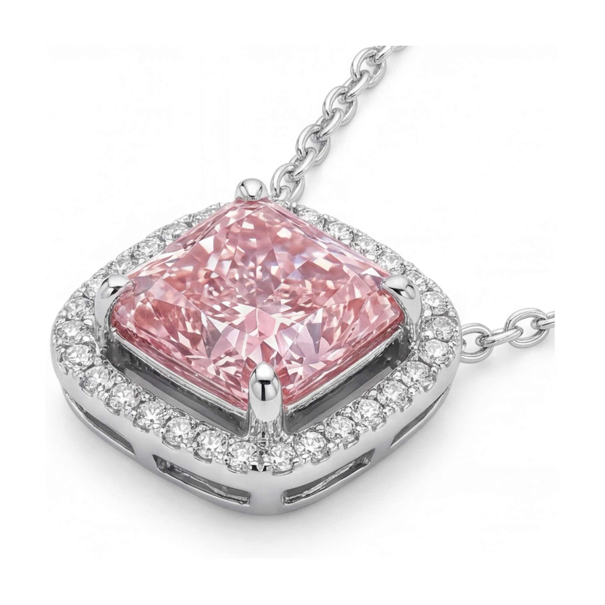 Pink Diamond Necklace 3.5 Carat Cushion