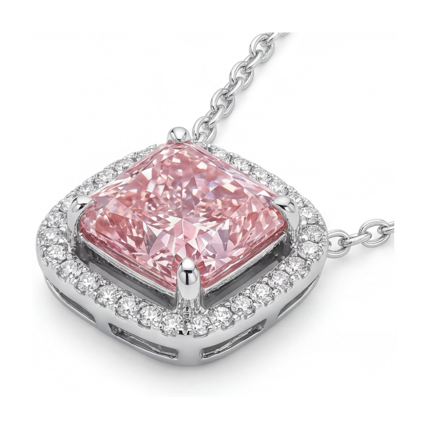 Pink Diamond Necklace 3.5 Carat Cushion