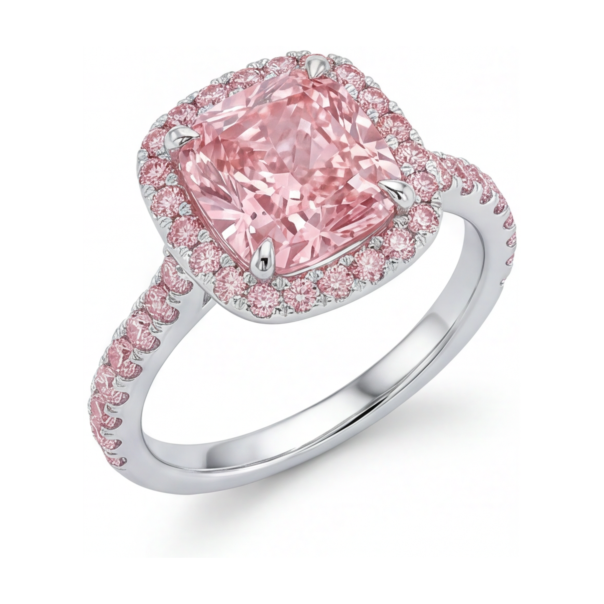 Pink Diamond Ring 3.2 Carat Cushion