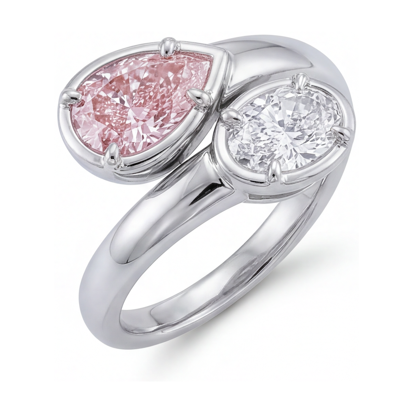 Pink Diamond Ring 3.2 Carat Pear Toi Et Moi Bypass