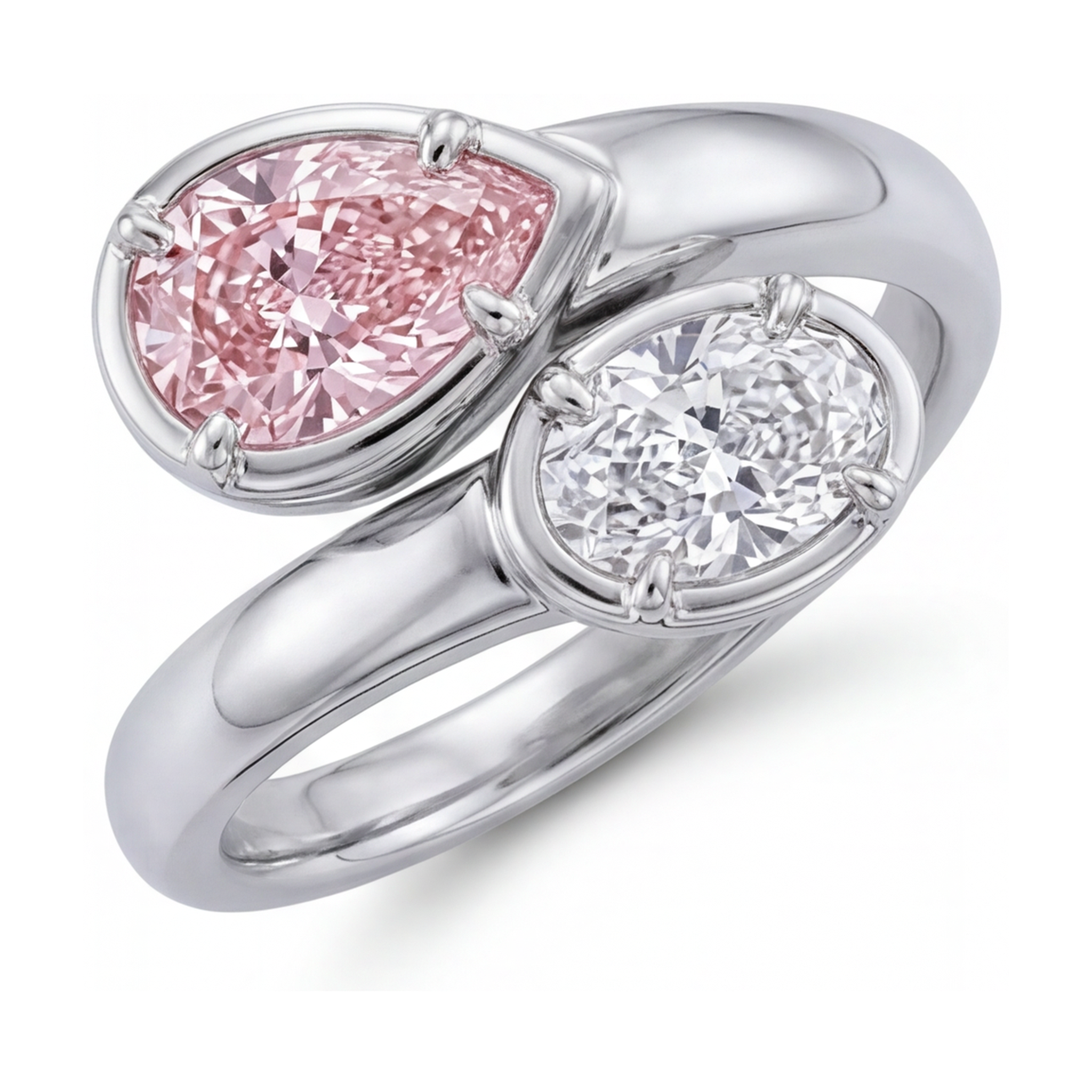 Pink Diamond Ring 3.2 Carat Pear Toi Et Moi Bypass