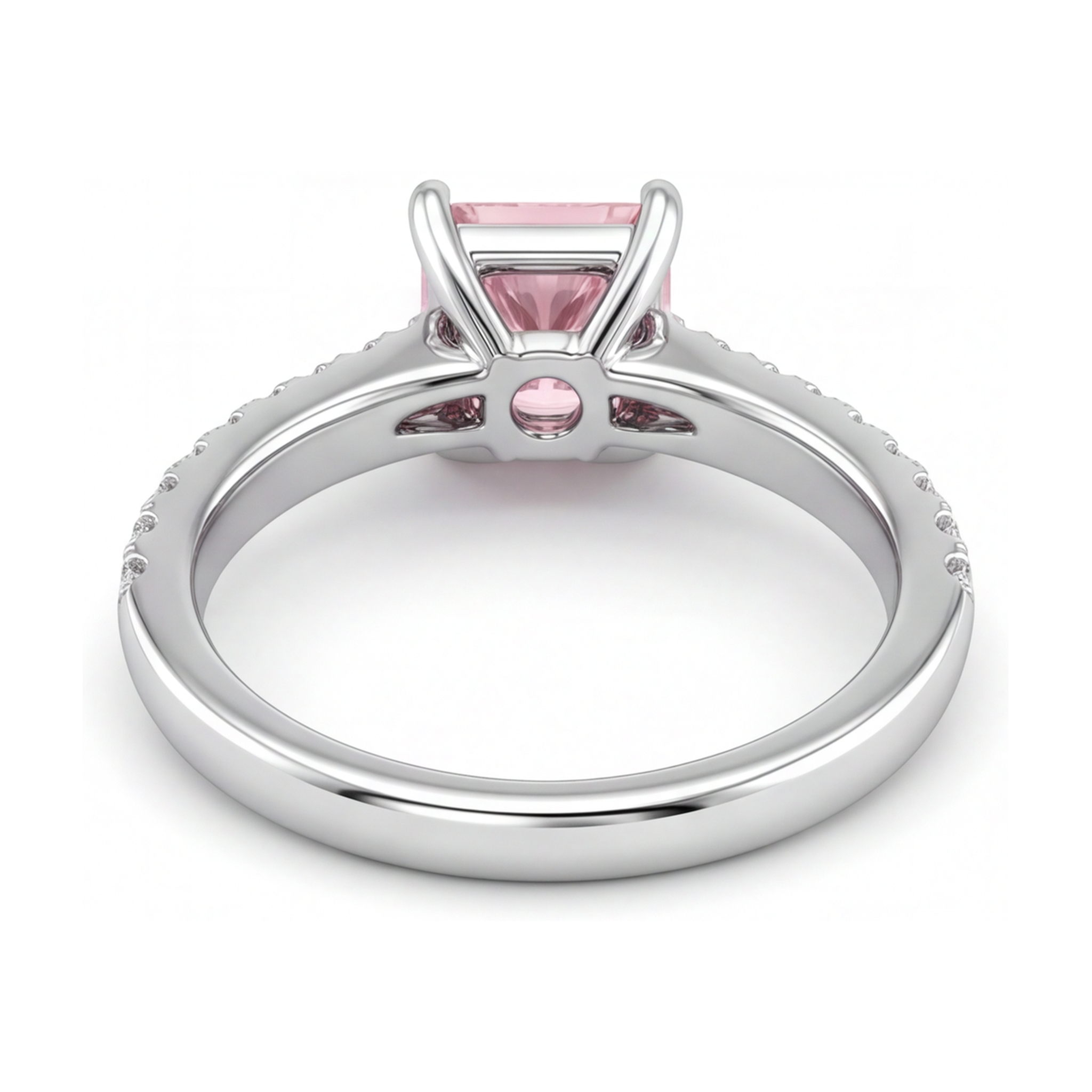 Pink Diamond Ring 3.5 Carat Lab Grown Princess Pave Solitaire 14K White Gold