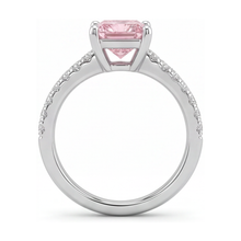 Pink Diamond Ring 3.5 Carat Lab Grown Princess Pave Solitaire 14K White Gold