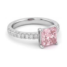Pink Diamond Ring 3.5 Carat Lab Grown Princess Pave Solitaire 14K White Gold