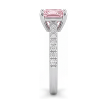 Pink Diamond Ring 3.5 Carat Lab Grown Princess Pave Solitaire 14K White Gold