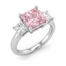 Pink Diamond Ring 4.5 Carat Lab Grown Princess Three Stone 14K White Gold