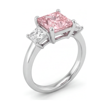 Pink Diamond Ring 4.5 Carat Lab Grown Princess Three Stone 14K White Gold