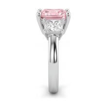 Pink Diamond Ring 4.5 Carat Lab Grown Princess Three Stone 14K White Gold