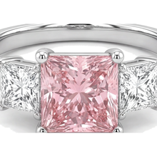 Pink Diamond Ring 4.5 Carat Lab Grown Princess Three Stone 14K White Gold