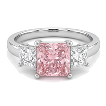 Pink Diamond Ring 4.5 Carat Lab Grown Princess Three Stone 14K White Gold